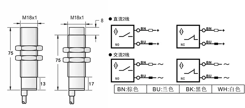 AC M18两线电容式接近开关