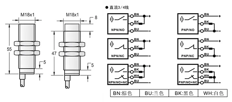 M18-55mm圆柱标准型接近开关出线式