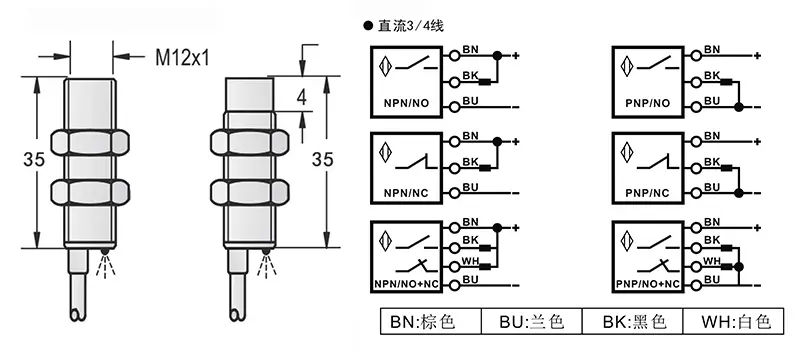 M12-35mm圆柱标准型接近开关出线式