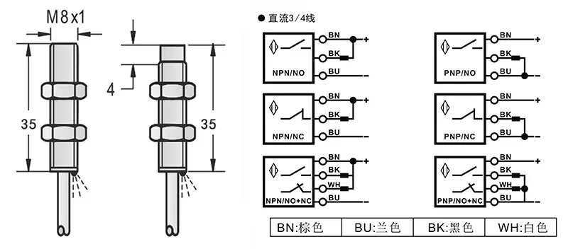 M8-35mm圆柱标准型接近开关出线式